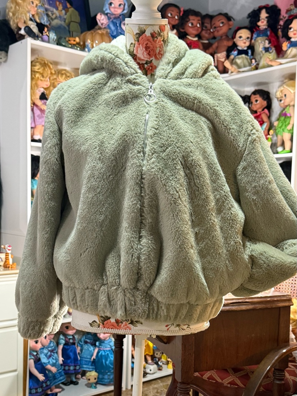Forever 21  Olive Green Faux Fur Hooded Jacket